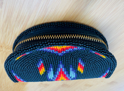 Native Inspired Ethnic Style Seed Bead Beaded Coin Purse(Blue Orange)