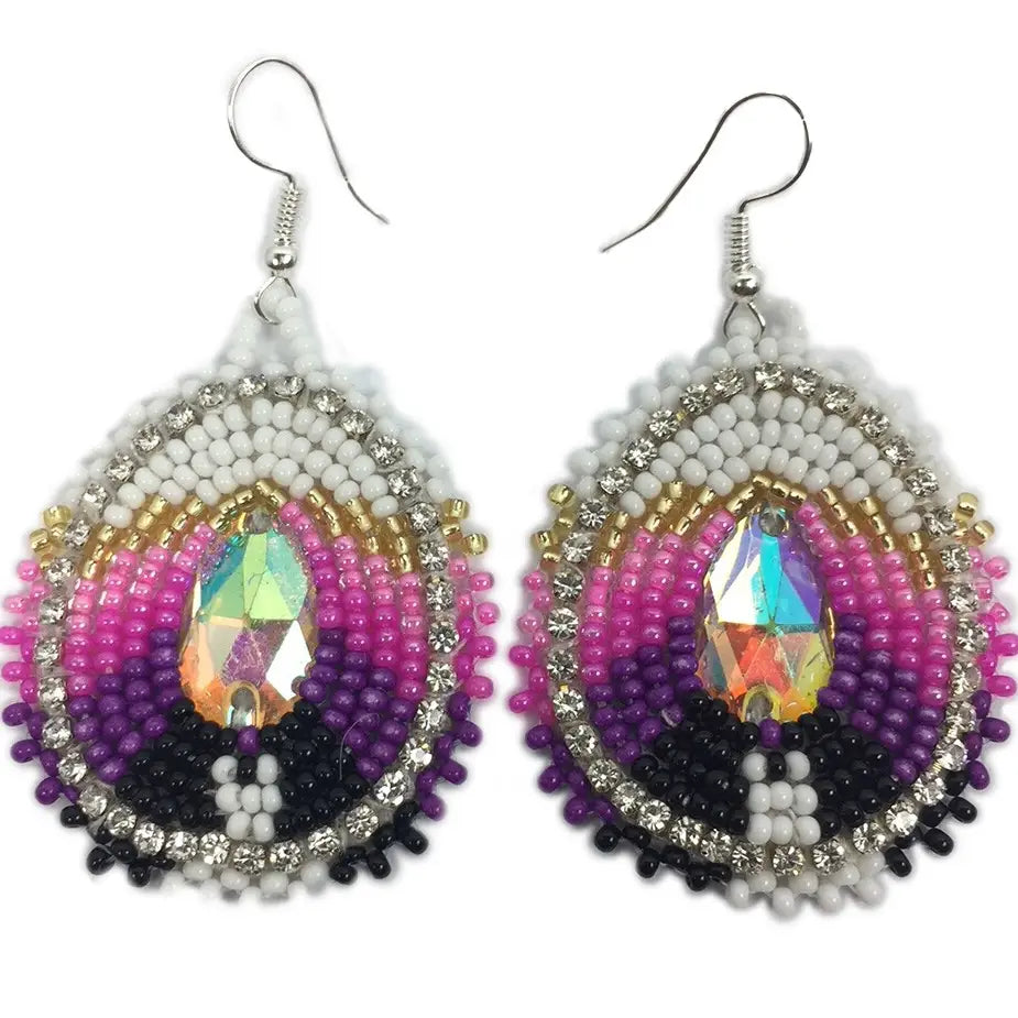 Handmade Beaded Teardrop Pink Purple Beaded earrings