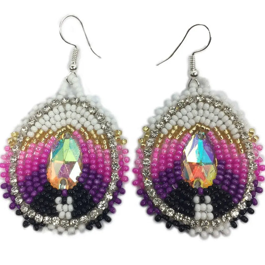 Handmade Beaded Teardrop Pink Purple Beaded earrings