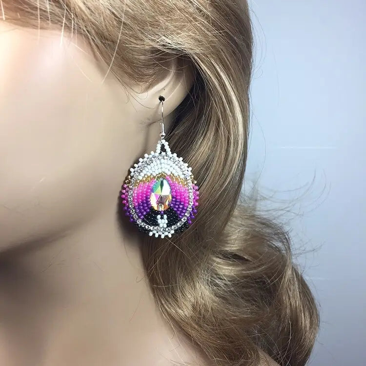 Handmade Beaded Teardrop Pink Purple Beaded earrings