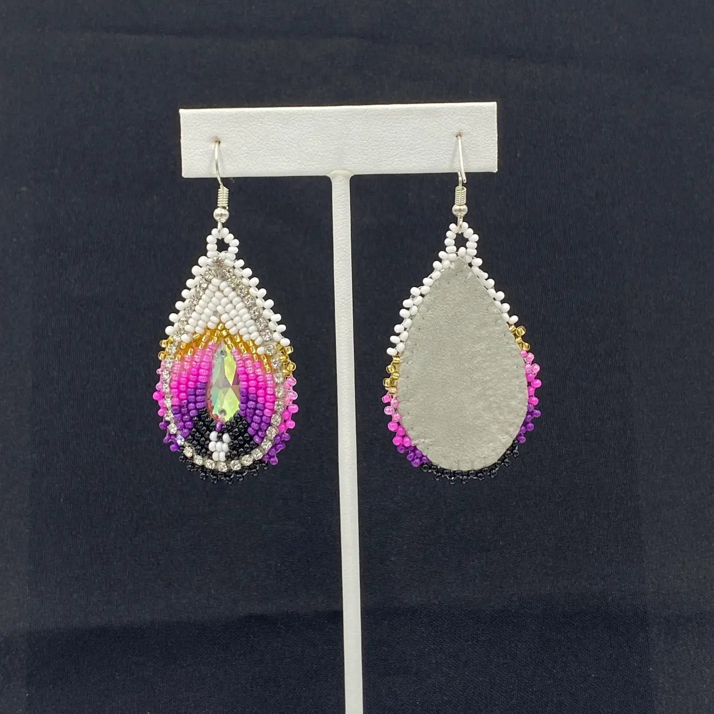 Handmade Beaded Teardrop Pink Purple Beaded earrings