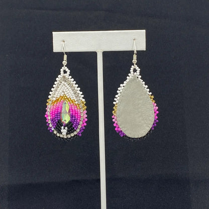 Handmade Beaded Teardrop Pink Purple Beaded earrings