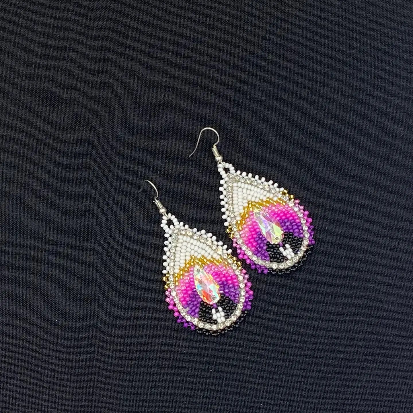 Handmade Beaded Teardrop Pink Purple Beaded earrings