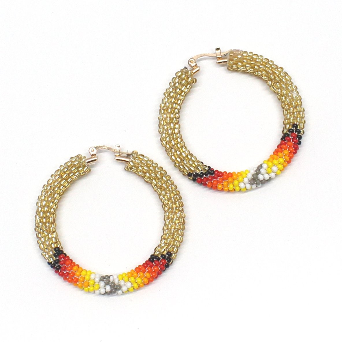 Handmade Gold tone Multicolor Native-Style Hoop Earrings 2”