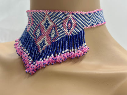 Set of 2 Handmade Czech Seed Bead Fringe Statement Necklaces – Boho Artisan Choker Set