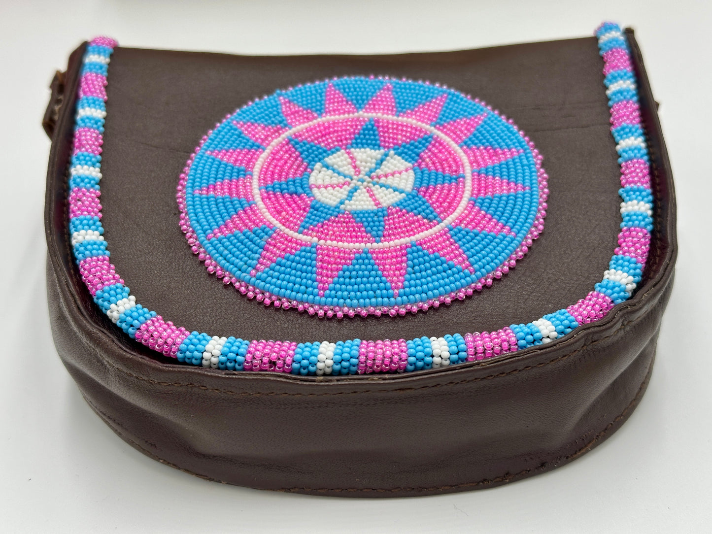 Handcrafted Beaded Leather Crossbody Bag – Artisan Mandala