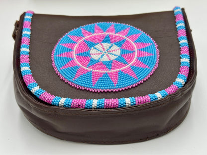 Handcrafted Beaded Leather Crossbody Bag – Artisan Mandala