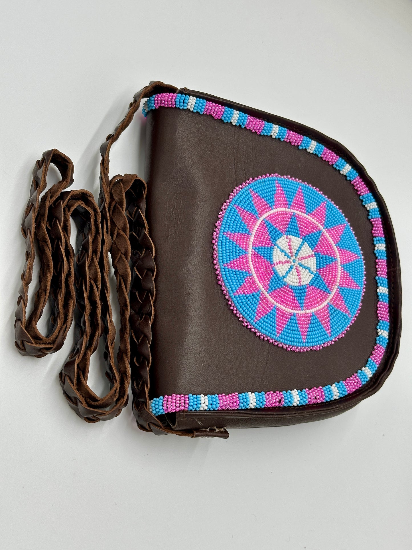 Handcrafted Beaded Leather Crossbody Bag – Artisan Mandala