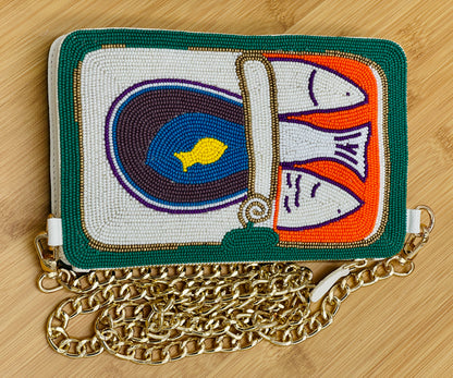 Handcrafted Czech Beaded Purse Fish Motif – Artisan Statement Hand Bag