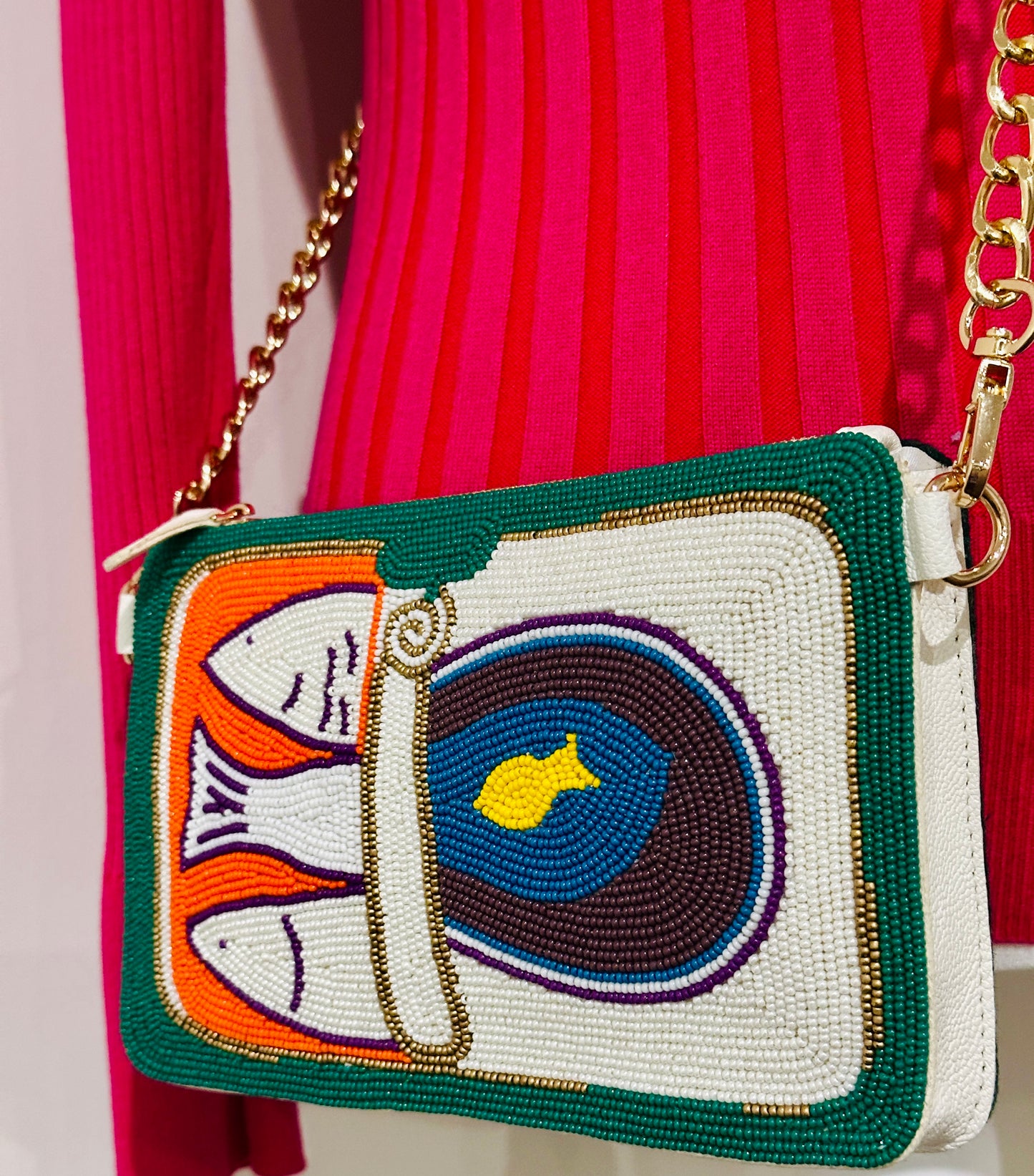 Handcrafted Czech Beaded Purse Fish Motif – Artisan Statement Hand Bag