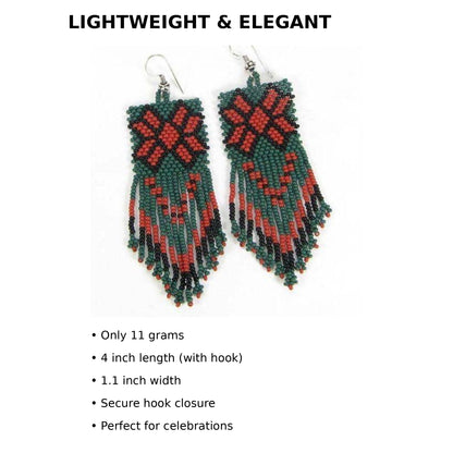 Handmade Beaded Red Green Drop Vacation Party Hook Earrings, great gift