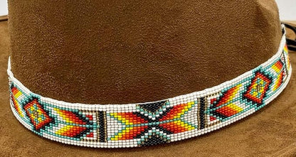 White Red Orange Native-Inspired Western Hatband with Leather Ties