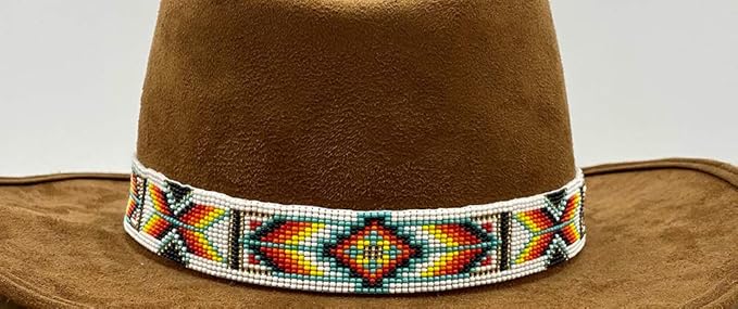 White Red Orange Native-Inspired Western Hatband with Leather Ties