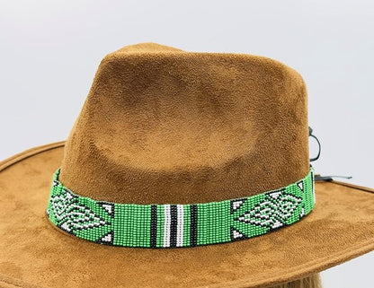 Handmade Beaded Native Style Green White Cowboy Hatband