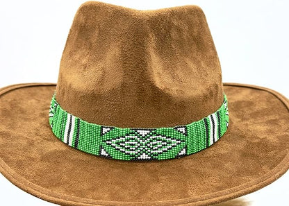 Handmade Beaded Native Style Green White Cowboy Hatband