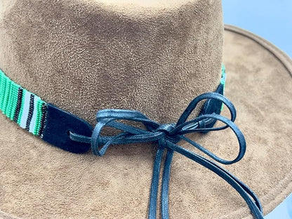 Handmade Beaded Native Style Green White Cowboy Hatband