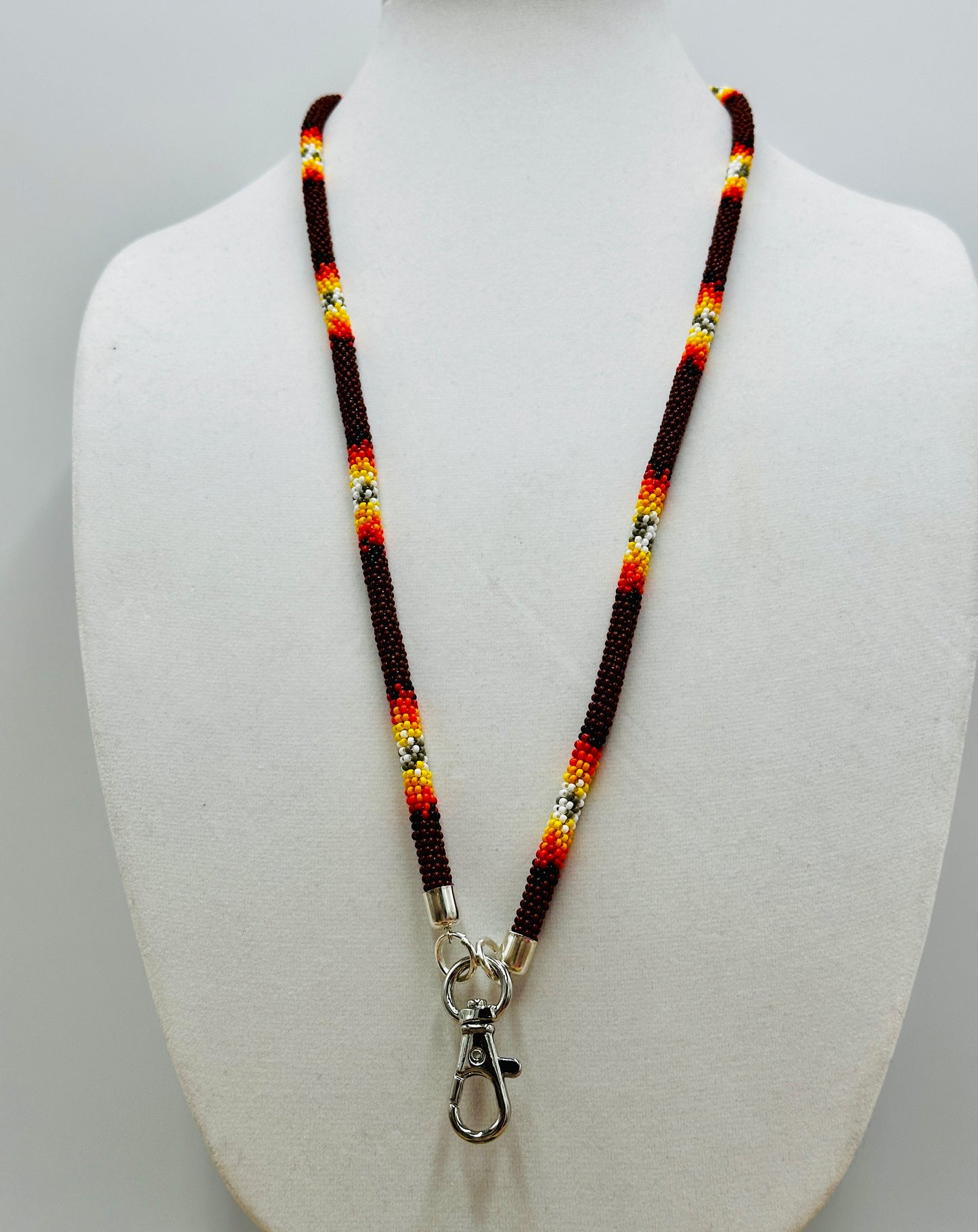 Handmade beaded Brown woven Southwestern lanyard