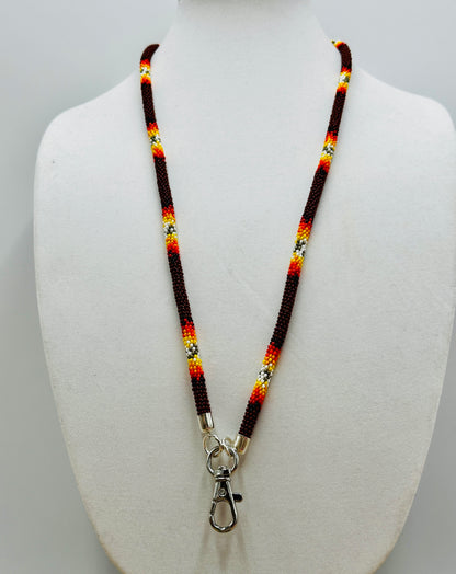 Handmade beaded Brown woven Southwestern lanyard