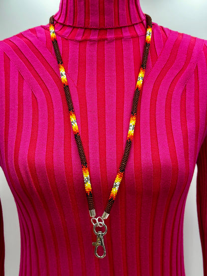 Handmade beaded Brown woven Southwestern lanyard