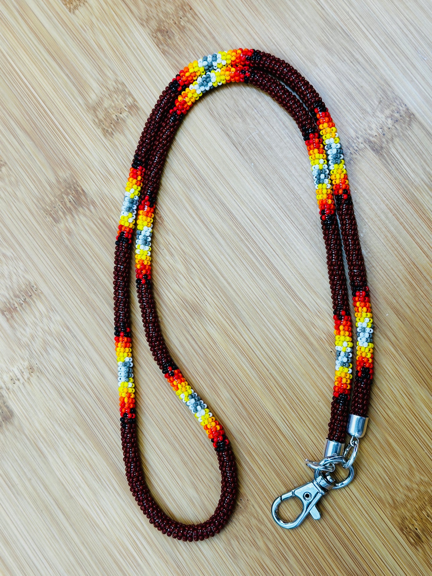Handmade beaded Brown woven Southwestern lanyard