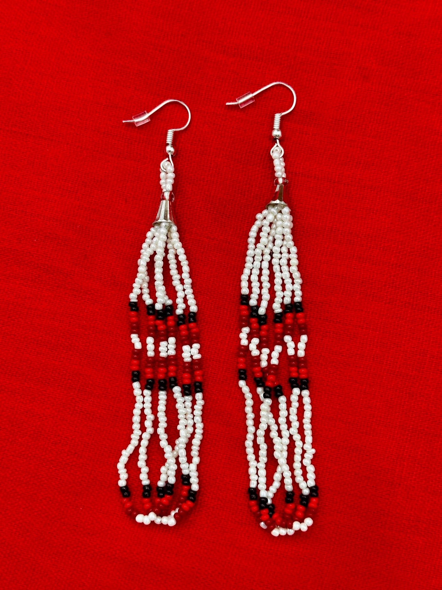 Handmade beaded White long hook earrings