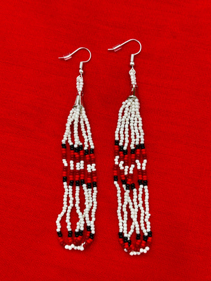 Handmade beaded White long hook earrings