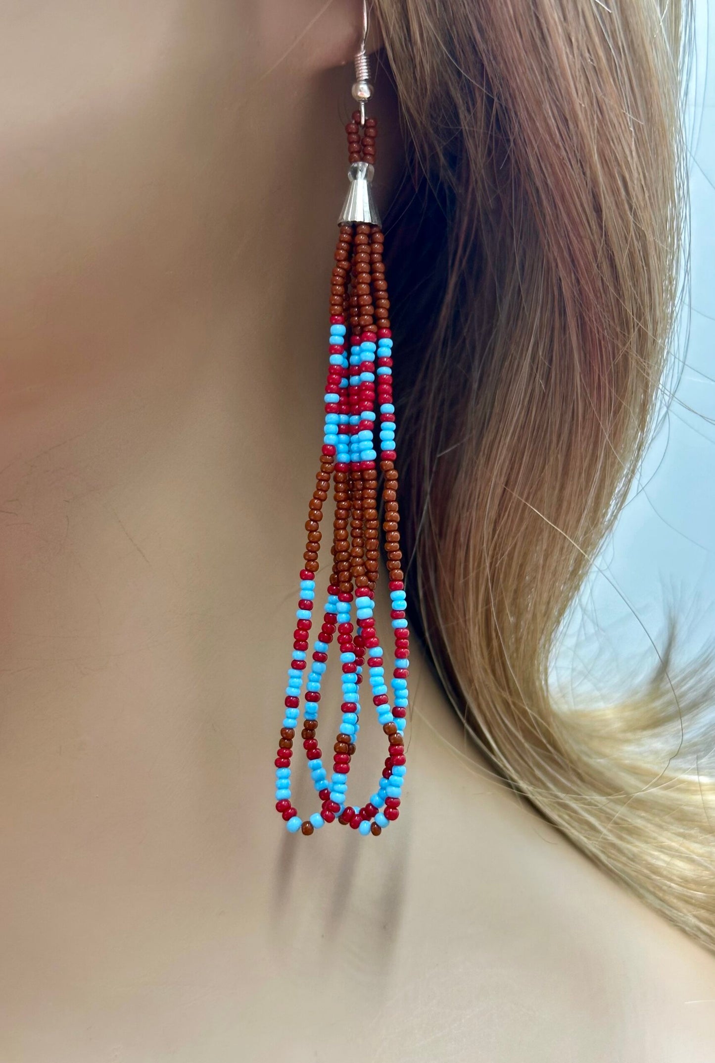 Handmade beaded long Brown hook earrings