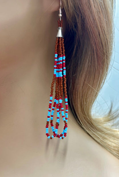 Handmade beaded long Brown hook earrings