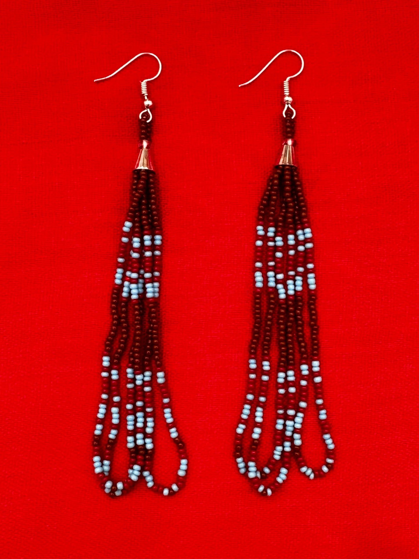 Handmade beaded long Brown hook earrings