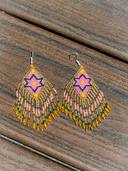Handmade Beaded Gold Seed Bead Earrings