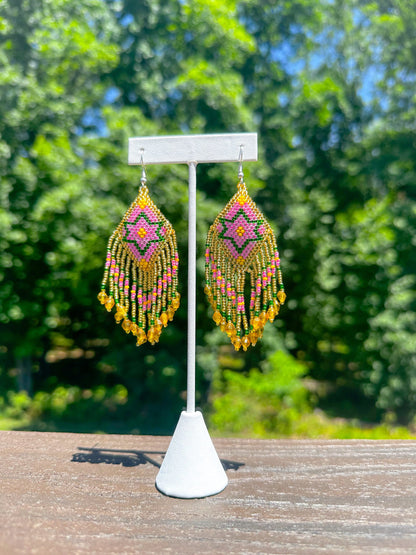 Handmade Beaded Gold Seed Bead Earrings