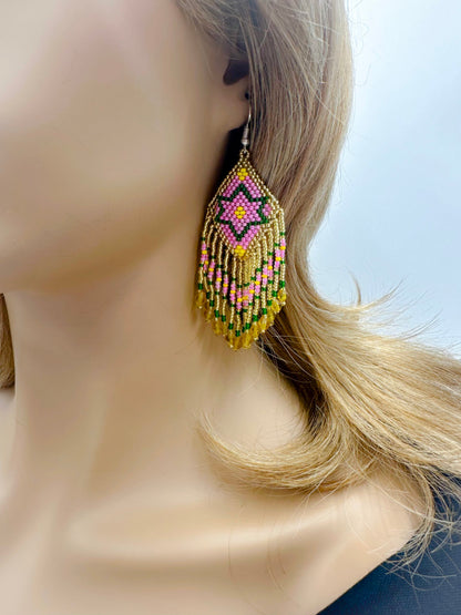 Handmade Beaded Gold Seed Bead Earrings