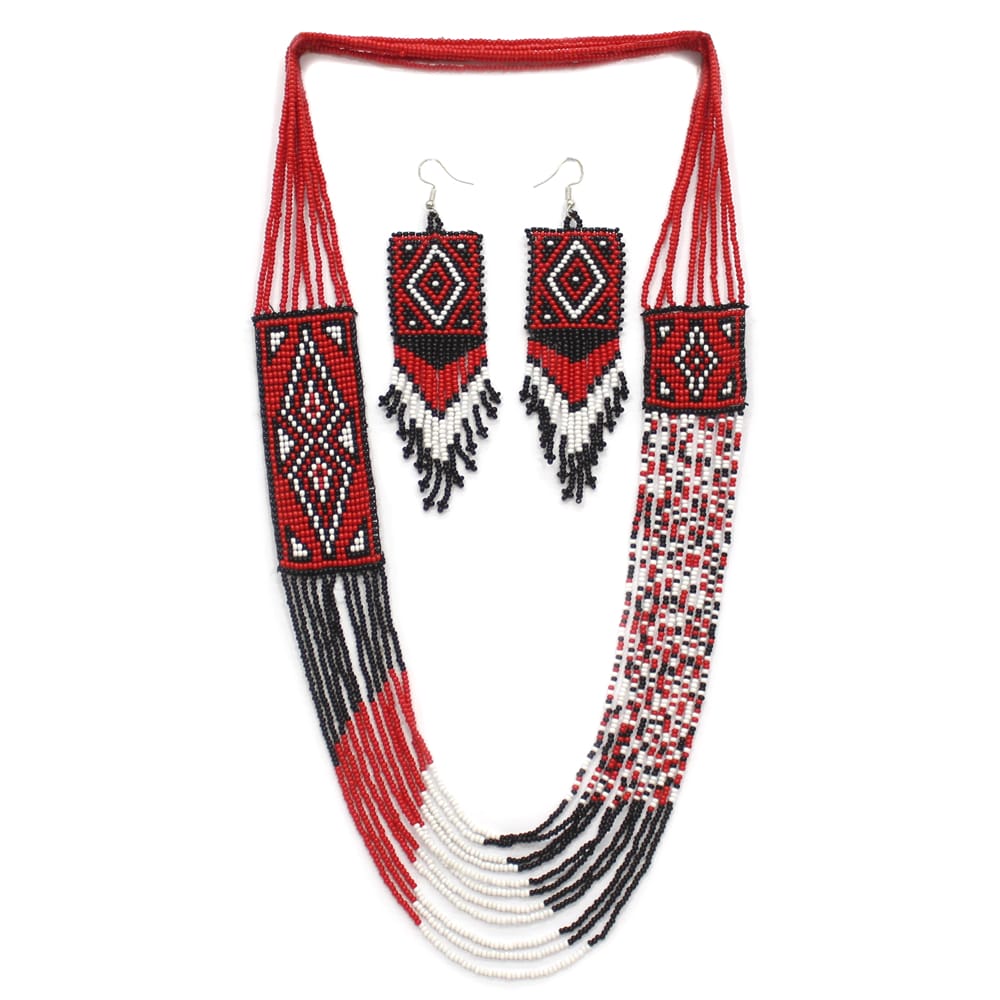 Handmade Beaded Red Black Layered Necklace