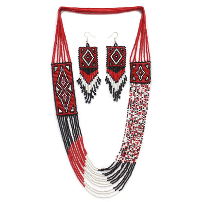 Handmade Beaded Red Black Layered Necklace