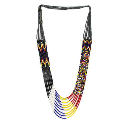 Grey Red Handmade Beaded Layered Necklace Earrings Set in Czech Seed Beads