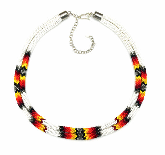 Native American Style Beaded Double Strand Rope Necklace - White Fire