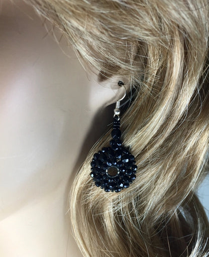 Handmade Gothic Black Beaded Necklace Choker Earrings Set