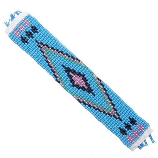 5X1" Blue Red Decorating Crafts Applique Beaded Strip Handmade Art