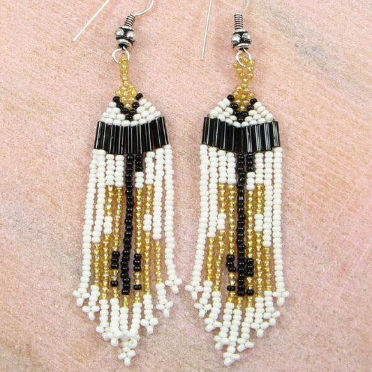 Handmade Beaded White Guitar Seed Bead Earrings