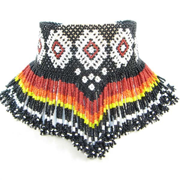 Black Fire Pattern Beaded Bib Necklace
