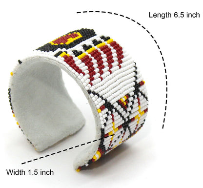 White Yellow Bear Paw pattern Handmade Beaded Cuff Bracelet - Adjustable and Bendable