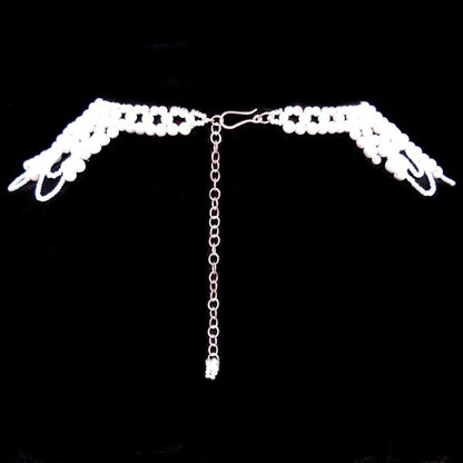 White Beaded Grand Victorian Bib Necklace Earrings Set