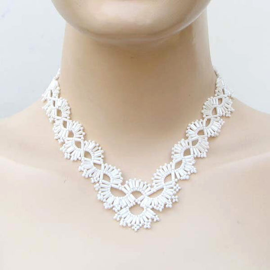 Handmade Beaded White Seed Bead Choker Necklace