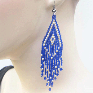 Vibrant Blue &amp; White Handmade Beaded Earrings