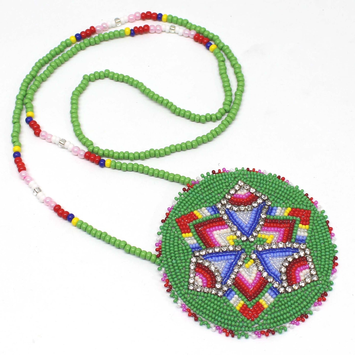 Handmade beaded Green Red Star necklace earrings set