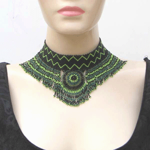 Vibrant Green Black Medallion Choker Necklace
