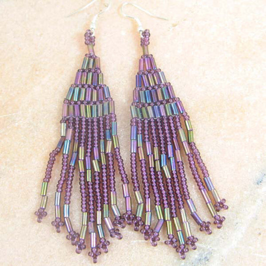 Iris Purple Handcrafted Seed Beaded Earrings
