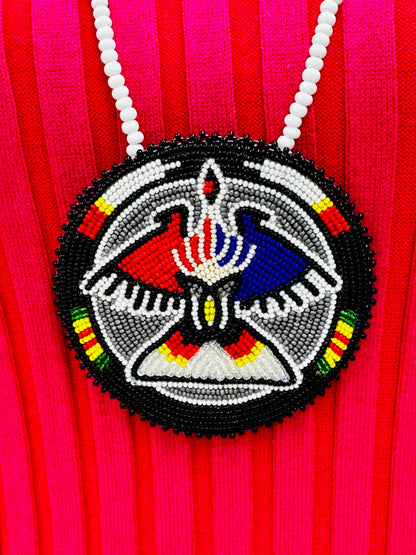 Handmade beaded Grey Black Eagle necklace earrings set