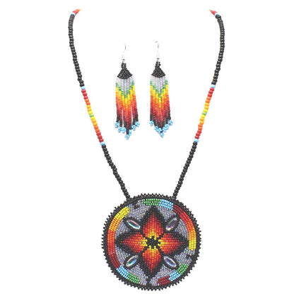 Handmade beaded Multicolor Flower necklace earrings set