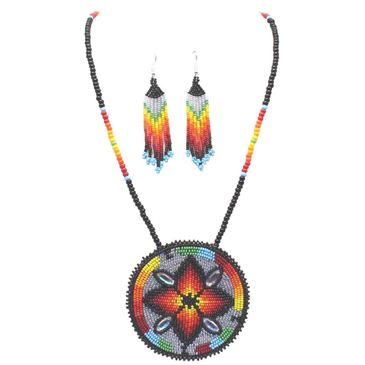 Handmade beaded Multicolor Flower necklace earrings set